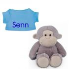 Aap knuffel met naam geborduurd T-shirt turquoise