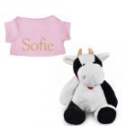 Koe knuffel met naam geborduurd T-shirt lichtroze