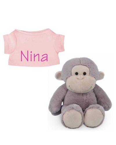 Aap knuffel met naam geborduurd T-shirt Blush