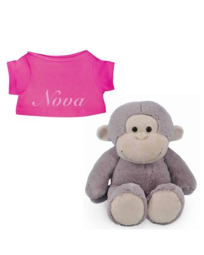 Aap knuffel met naam geborduurd T-shirt Fuchsia