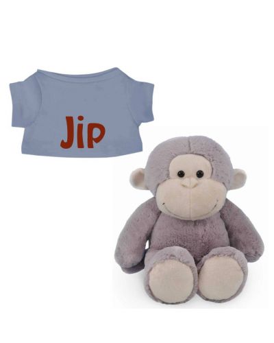 Aap knuffel met naam geborduurd T-shirt Greyblue