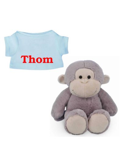 Aap knuffel met naam geborduurd T-shirt Lichtblauw