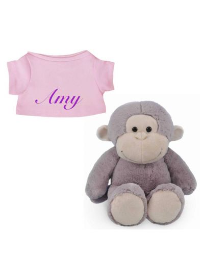 Aap knuffel met naam geborduurd T-shirt Lichtroze
