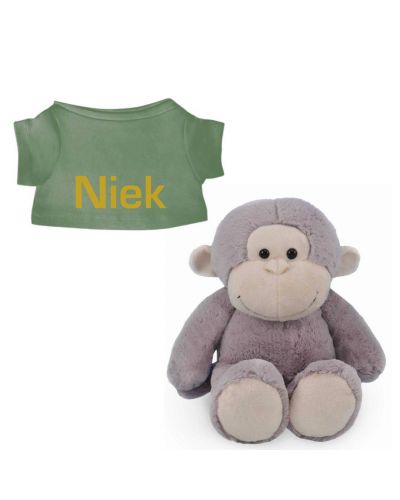 Aap knuffel met naam geborduurd T-shirt Stonegreen