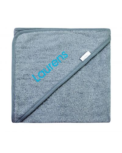 Badcape XL met naam geborduurd | Grey Blue