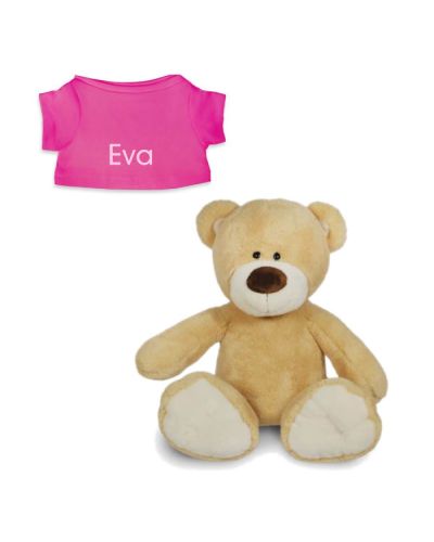 Knuffelbeer met naam | Teddy | Fuchsia t-shirt