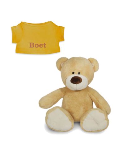 Knuffelbeer met naam | Teddy | Oker t-shirt
