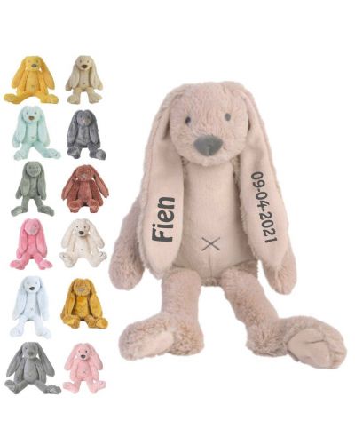 Happy Horse konijn Richie met naam geborduurd | 14 kleuren | Old Pink