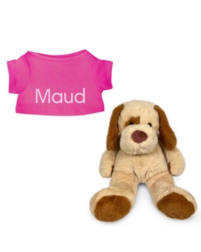 Hond knuffel met naam geborduurd T-shirt Fuchsia