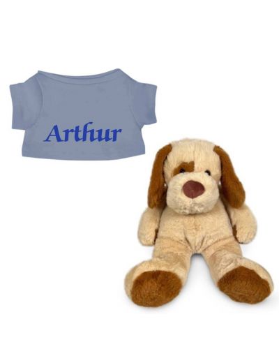 Hond knuffel met naam geborduurd T-shirt Greyblue