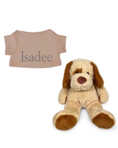 Hond knuffel met naam geborduurd T-shirt Pinkstone