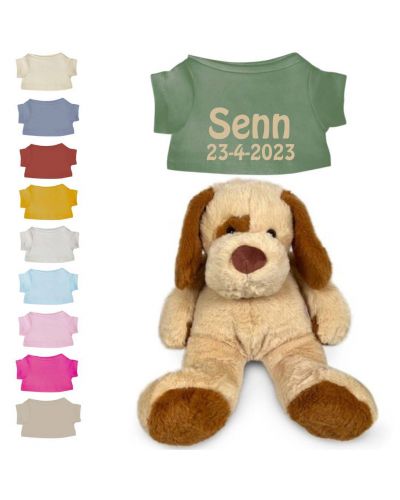 Hond knuffel met naam geborduurd | 14 kleuren | T-shirt Stonegreen