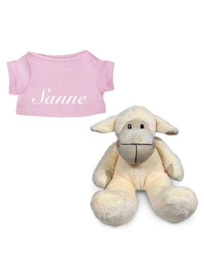 Schaap knuffel met naam geborduurd T-shirt Lichtroze