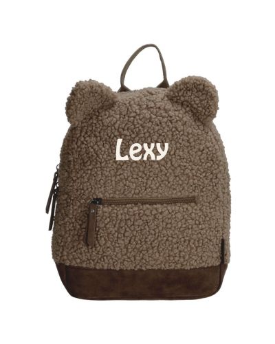 Teddy tas met oortjes en naam geborduurd | Taupe