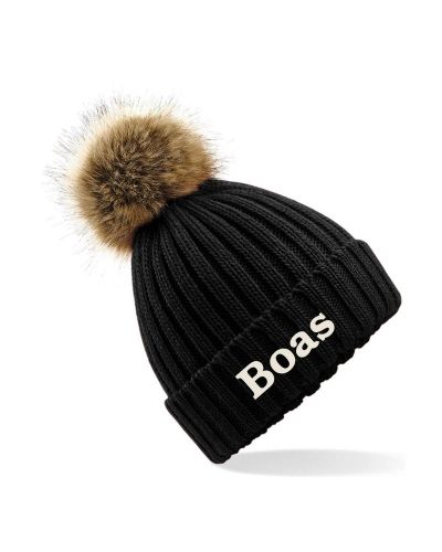 Pompom muts met naam geborduurd | Volwassenen | Zwart