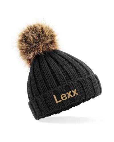 Pompom muts met naam geborduurd | Kind | Zwart