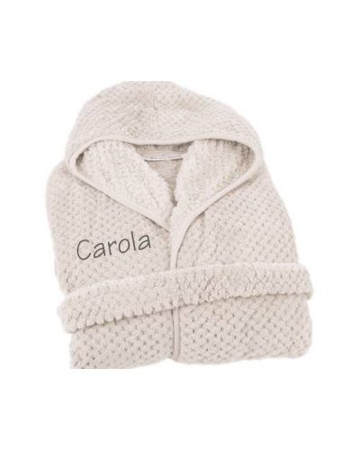 Dames badjas soft fleece met naam geborduurd | Lichtbeige | Clarysse