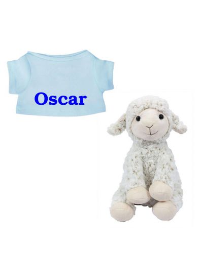 Schaap Texel knuffel met naam geborduurd T-shirt Lichtblauw