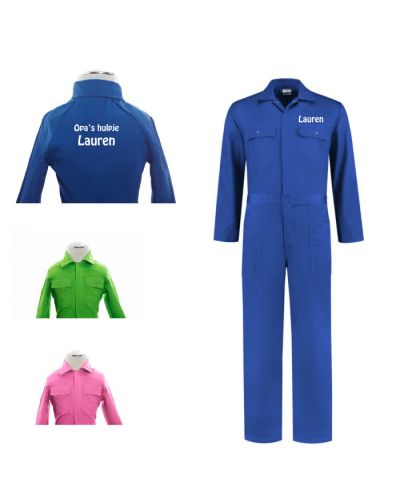 Kinderoverall met naam geborduurd | Kobaltblauw