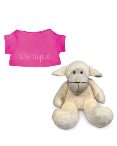 Schaap knuffel met naam geborduurd T-shirt Fuchsia