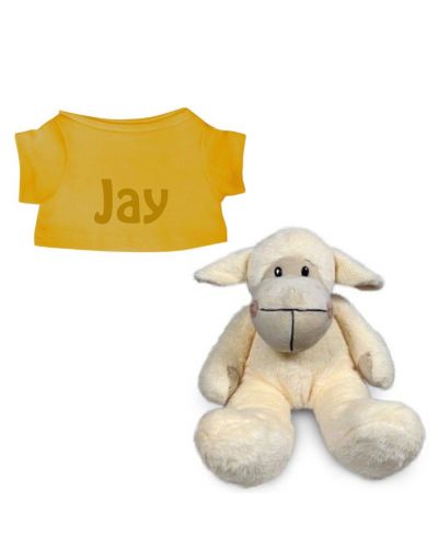 Schaap knuffel met naam geborduurd T-shirt Oker