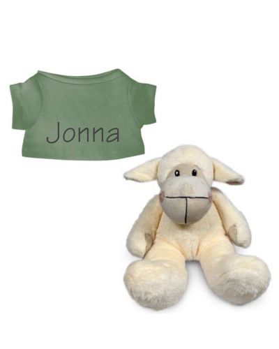 Schaap knuffel met naam geborduurd T-shirt Stonegreen