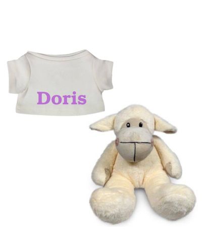 Schaap knuffel met naam geborduurd T-shirt Wit