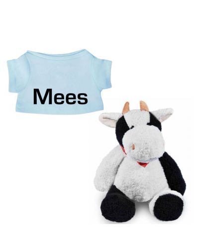 Koe knuffel met naam geborduurd T-shirt lichtblauw