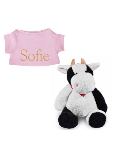 Koe knuffel met naam geborduurd T-shirt lichtroze
