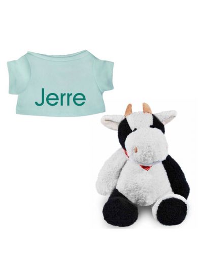 Koe knuffel met naam geborduurd T-shirt mint
