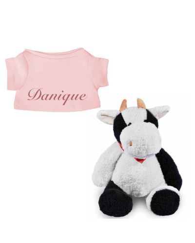Koe knuffel met naam geborduurd T-shirt blush