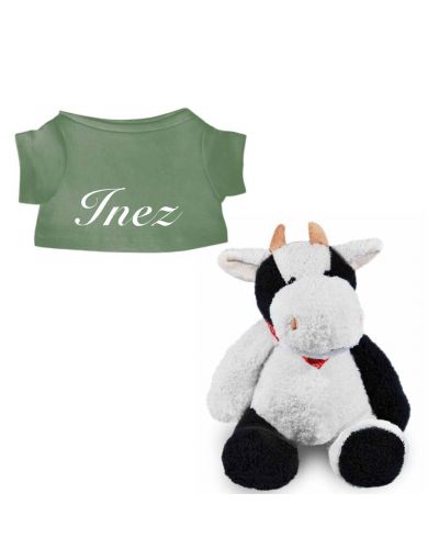 Koe knuffel met naam geborduurd T-shirt stonegreen