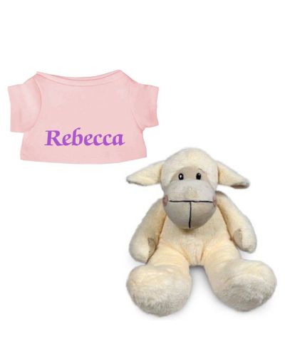 Schaap knuffel met naam geborduurd T-shirt Blush