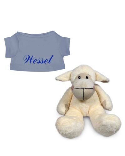 Schaap knuffel met naam geborduurd T-shirt Greyblue
