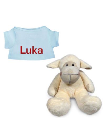 Schaap knuffel met naam geborduurd T-shirt Lichtblauw