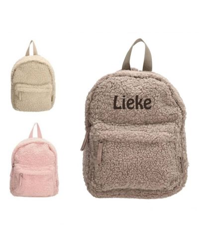 Junior rugtas Teddy met naam geborduurd | Taupe