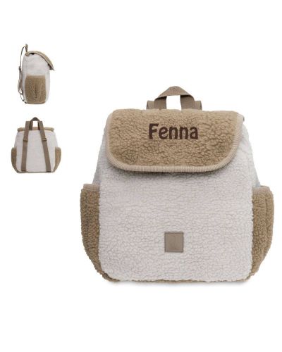 Teddy rugtas met naam geborduurd | Jollein | Colourblock Naturel 