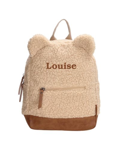Teddy tas met oortjes en naam geborduurd | Creme